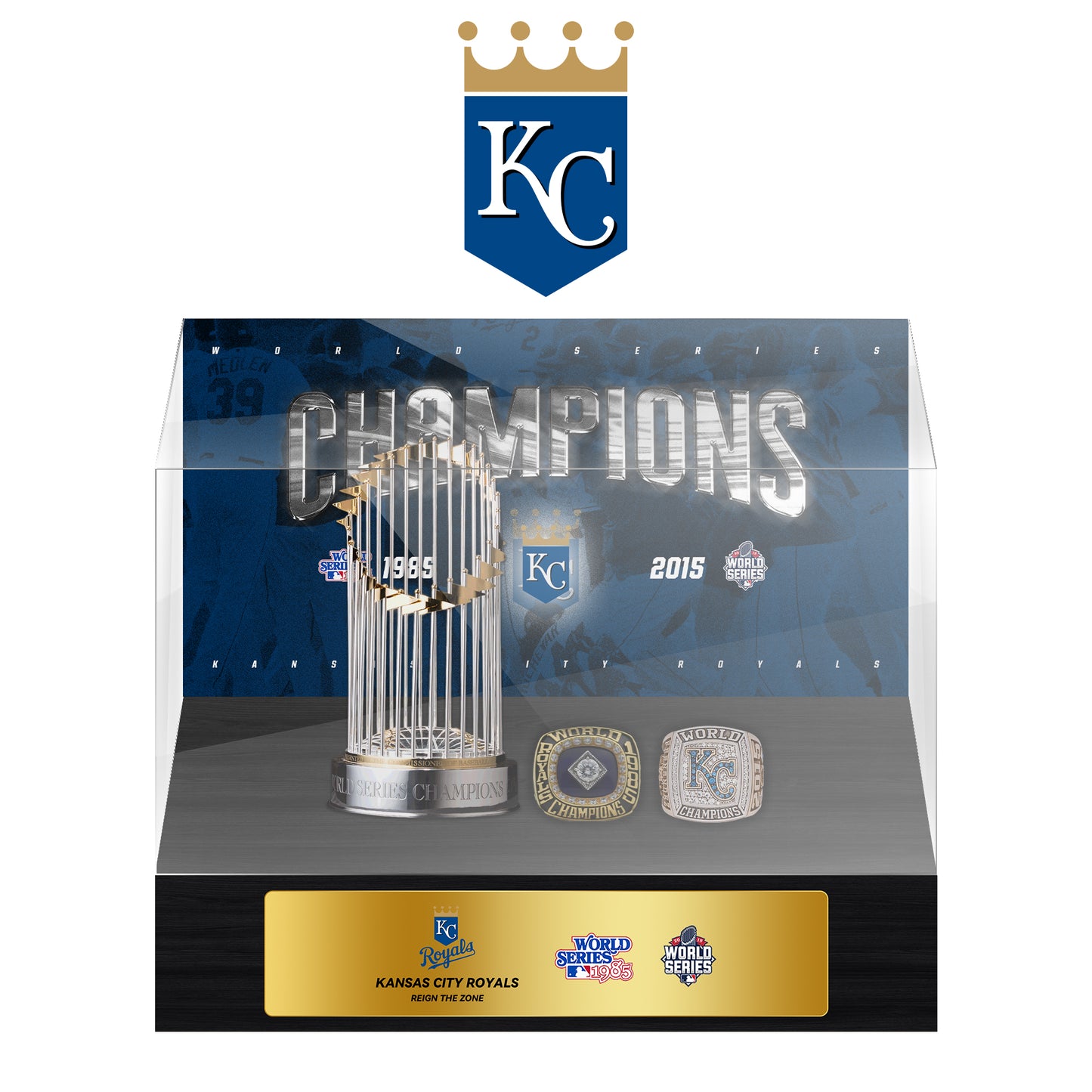 Kansas City Royals MLB World Series Championship Trophy And Ring Display Case