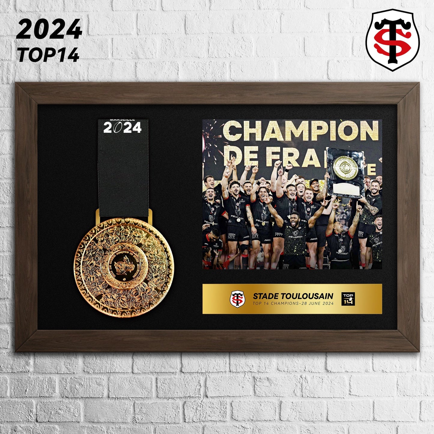 Stade Toulousain  2024  Top14  & European Rugby Champions  Medals Frame