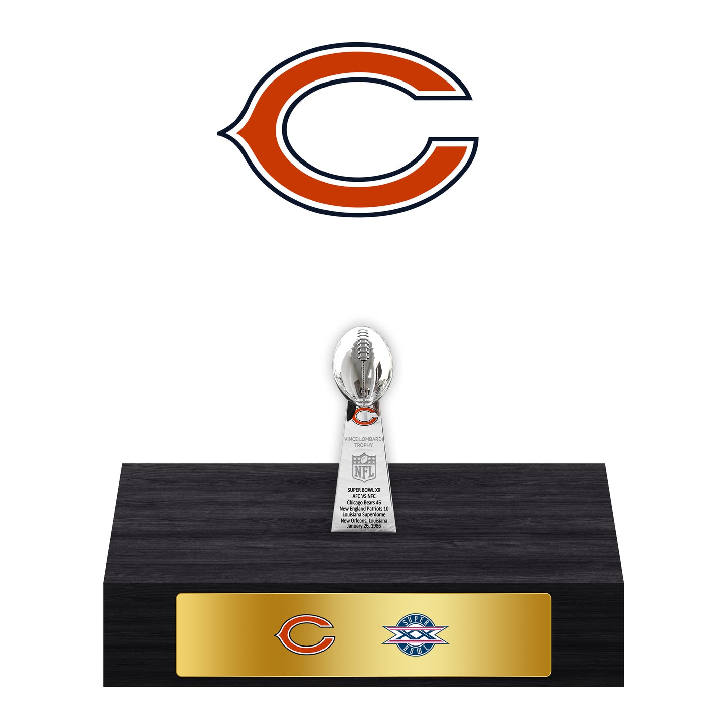 Chicago Bears Super Bowl Championship Trophy Ring Display Case