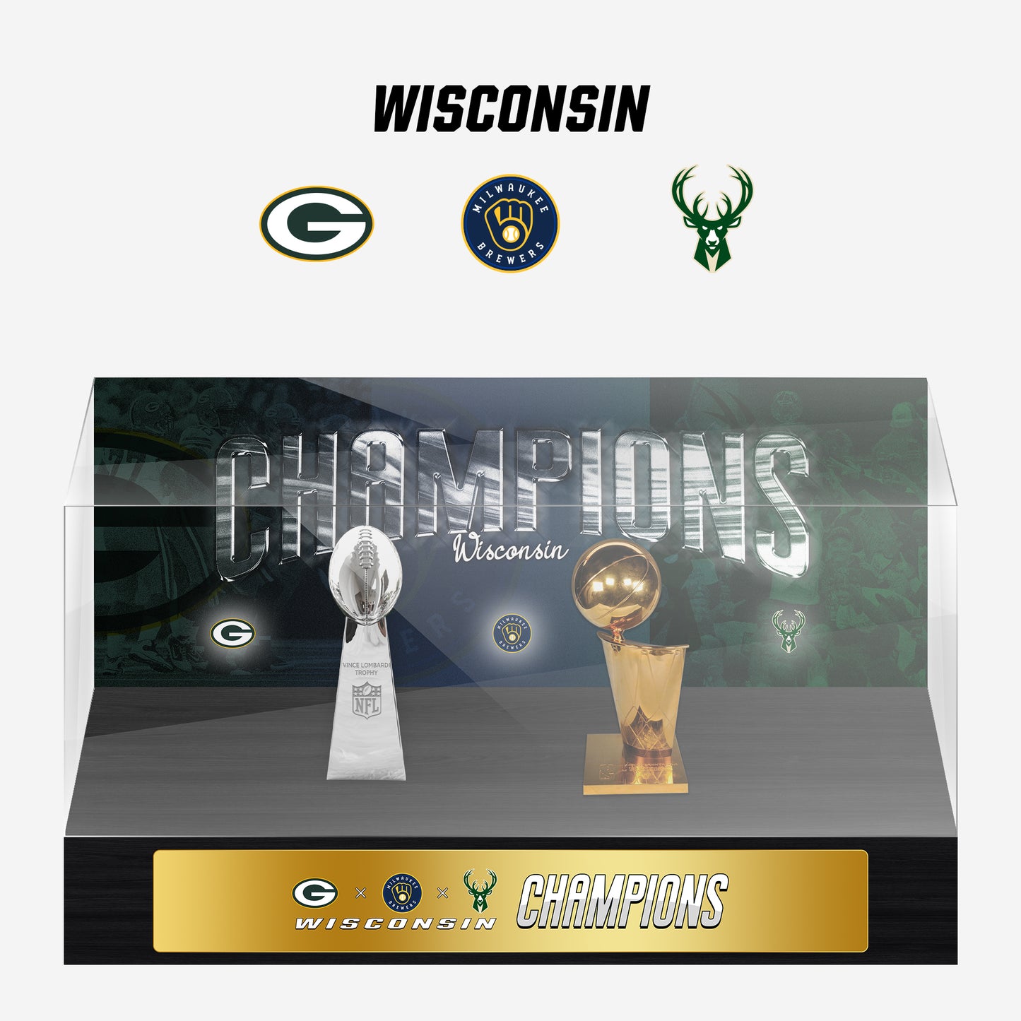 Wisconsin Championship Trophy and Rings Display Case