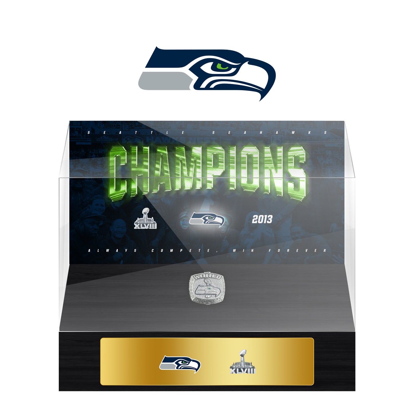 Seattle Seahawks Super Bowl Championship Trophy Ring Display Case