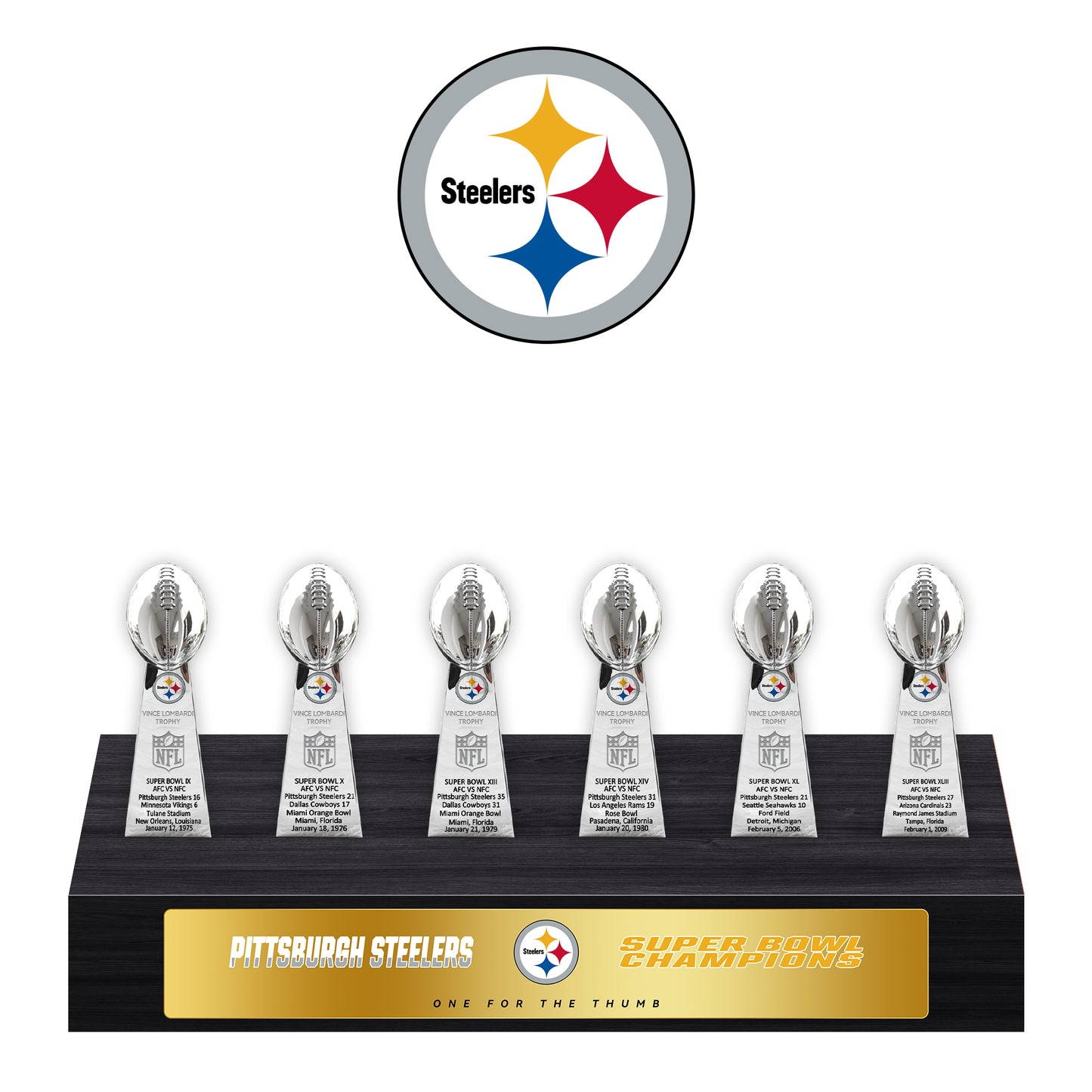 Pittsburgh Steelers Super Bowl Championship Trophy Ring Display Case