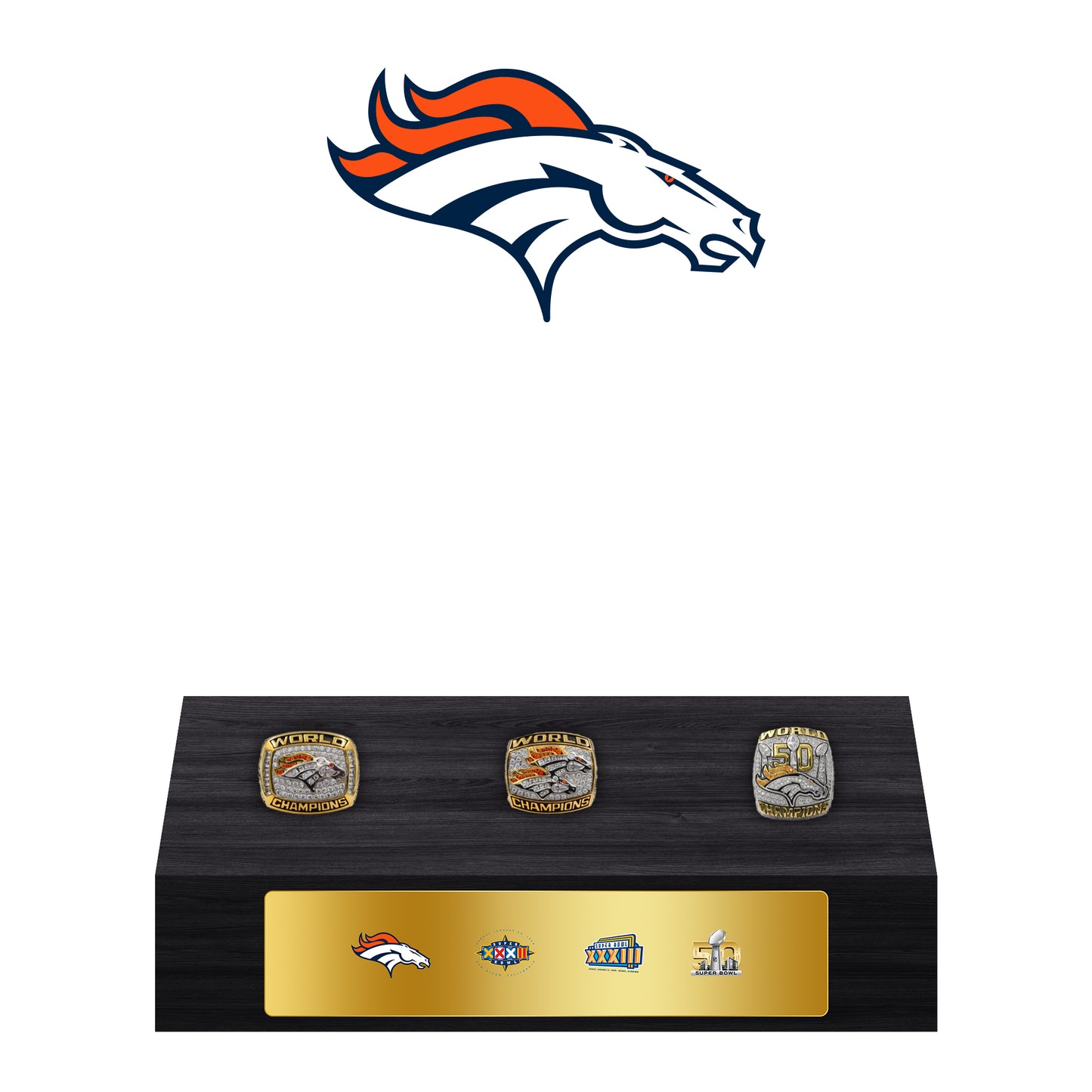 Denver Broncos Super Bowl Championship Trophy Ring Display Case