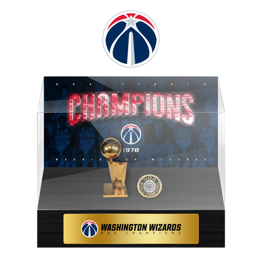 Washington Wizards NBA Trophy And Ring Display Case SET