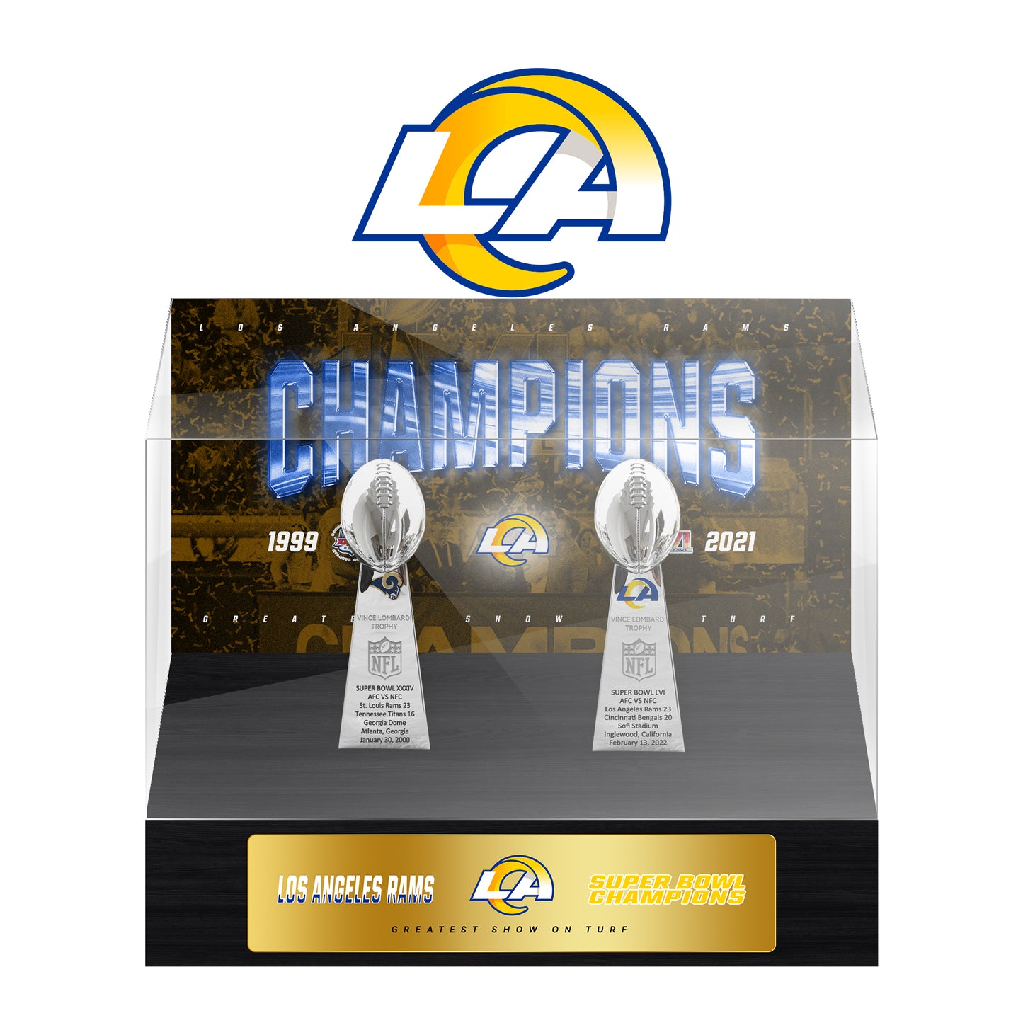 Los Angeles Rams Super Bowl Championship Trophy Ring Display Case