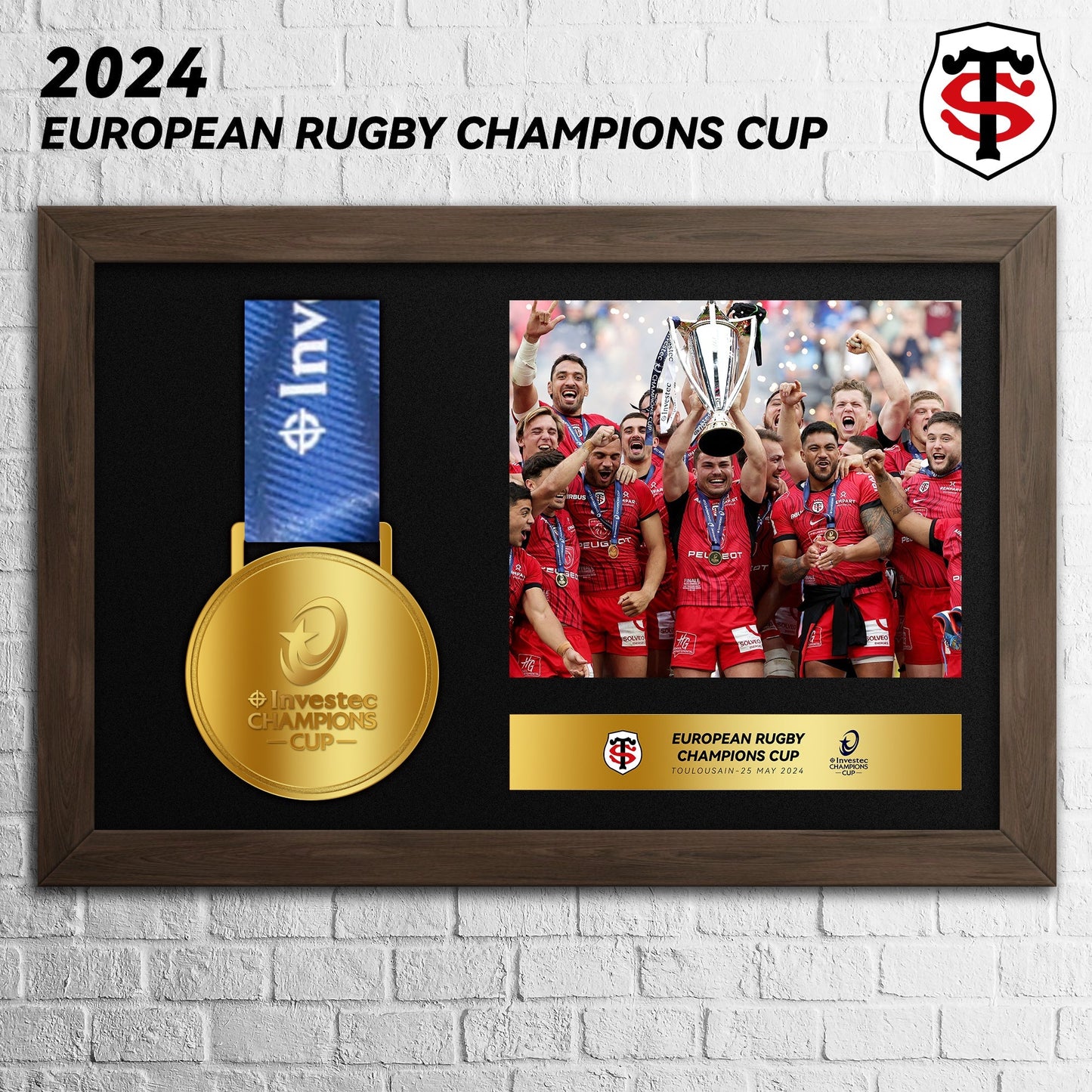 Stade Toulousain  2024  Top14  & European Rugby Champions  Medals Frame