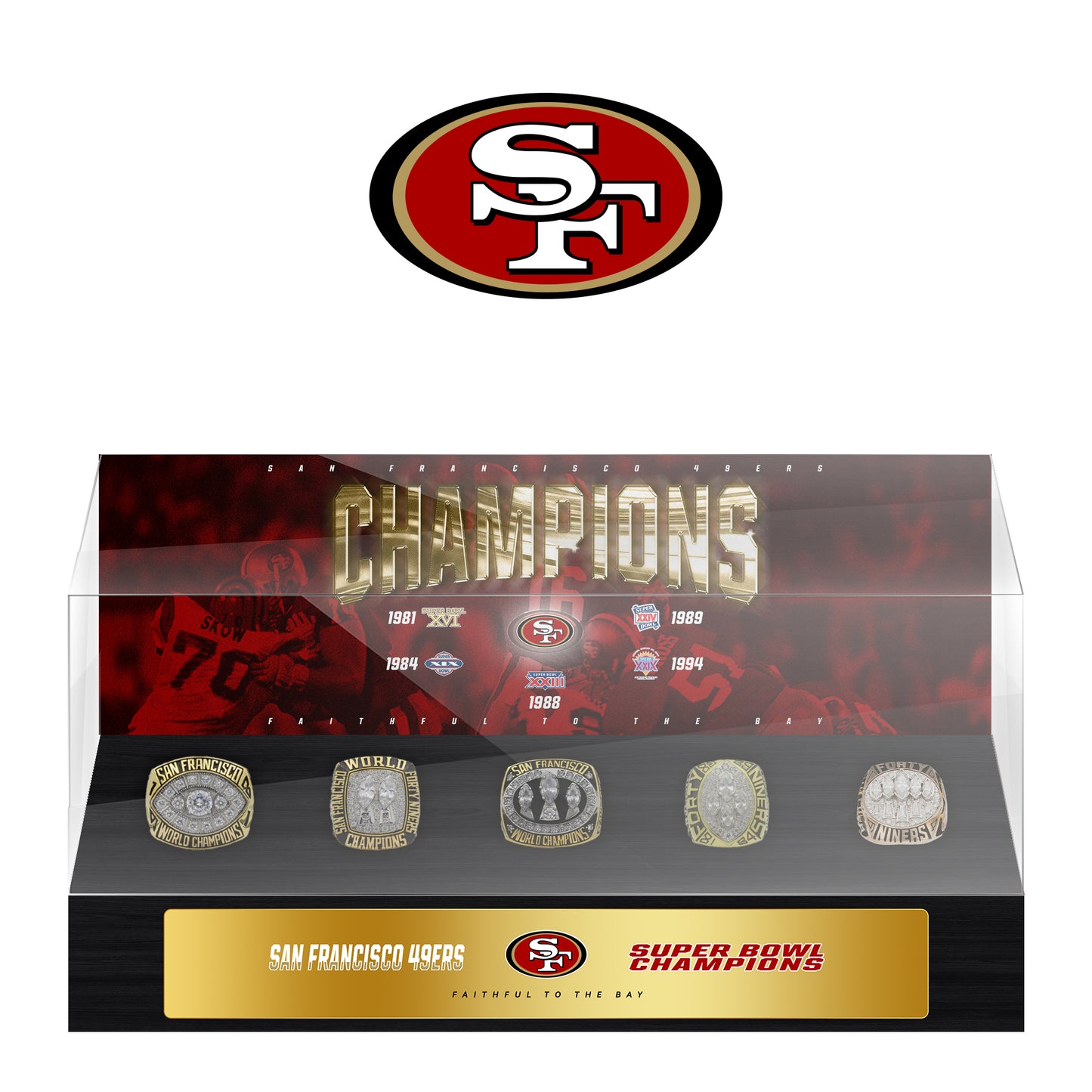 San Francisco 49ers Super Bowl Championship Trophy Ring Display Case