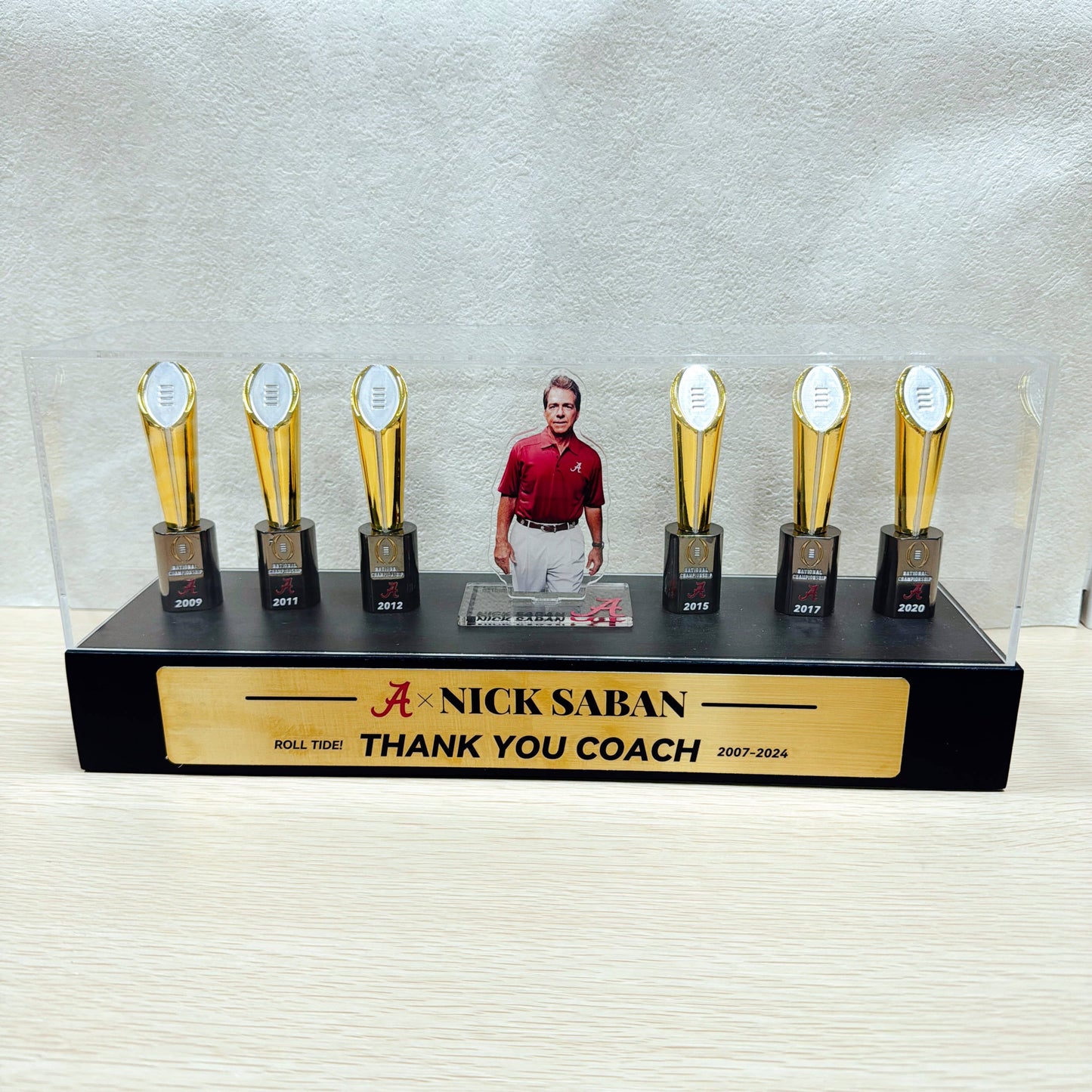 Nick Saban Alabama Crimson Tide Football Championship Trophy Ring Display Case