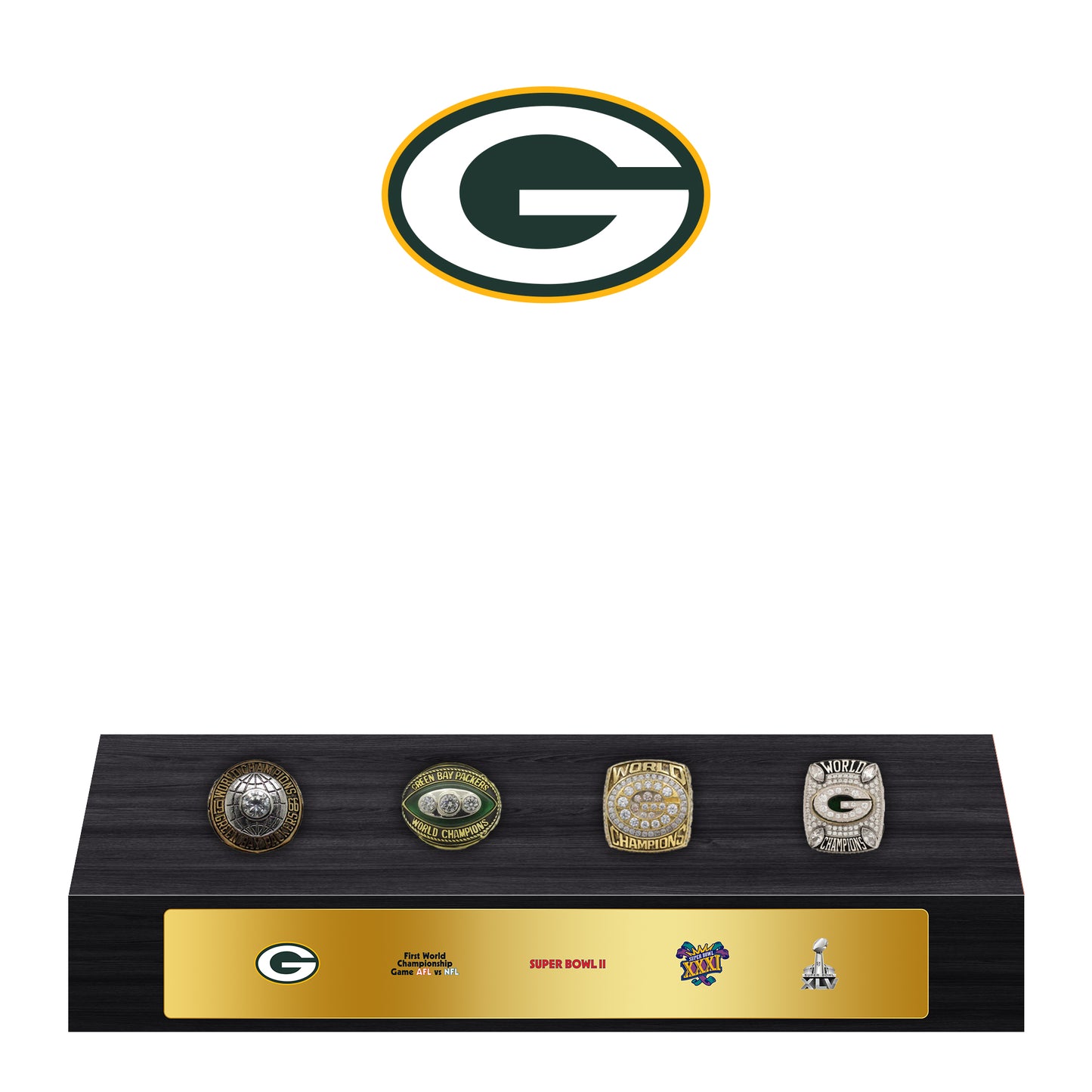 Green Bay Packers Super Bowl Championship Trophy Ring Display Case