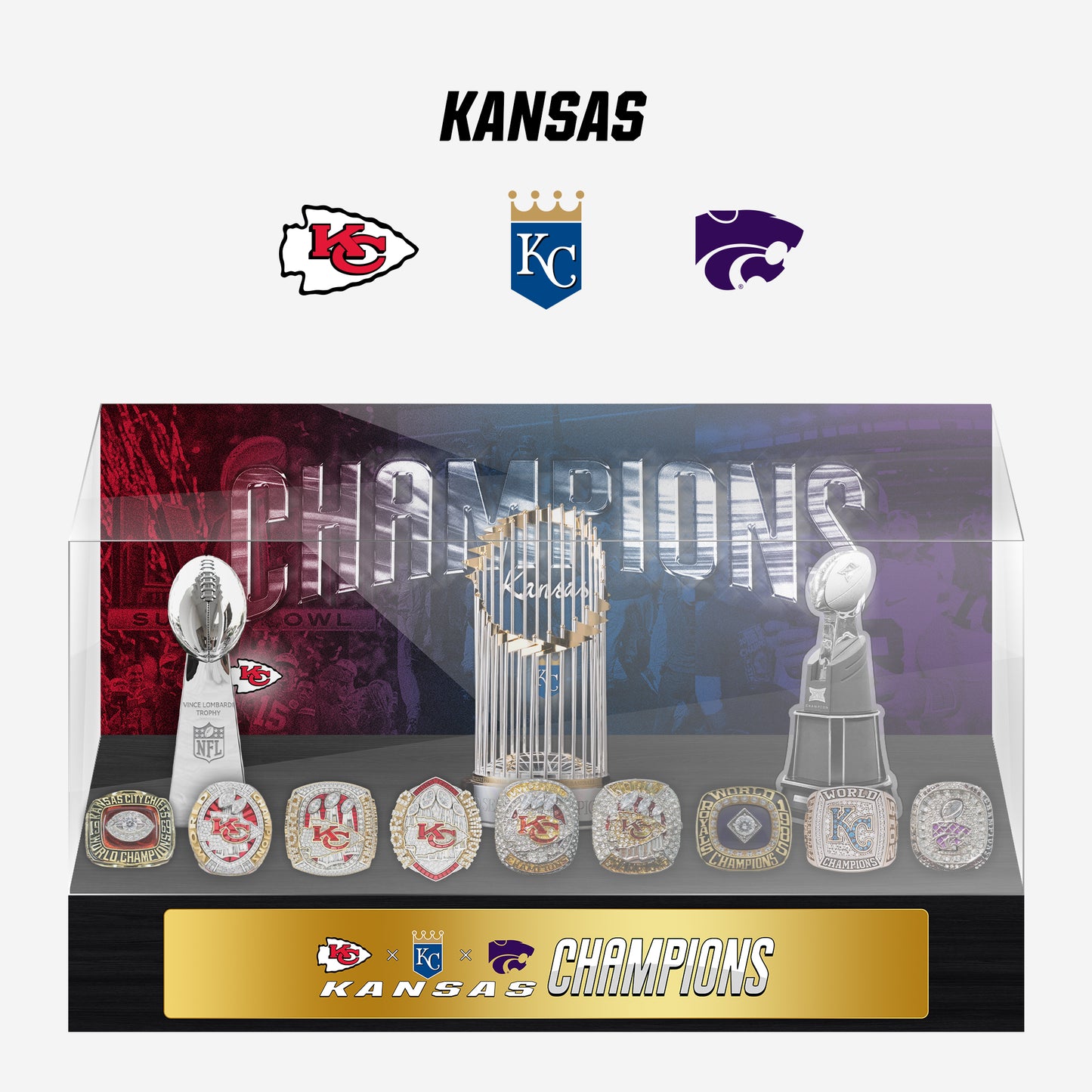 Kansas Championship Trophy and Rings Display Case B