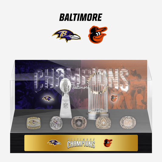 Baltimore Championship Trophy and Rings Display Case