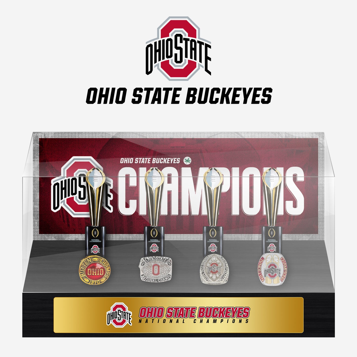 Ohio State Buckeyes College NCAA Football Championship Trophy And Ring Display Case