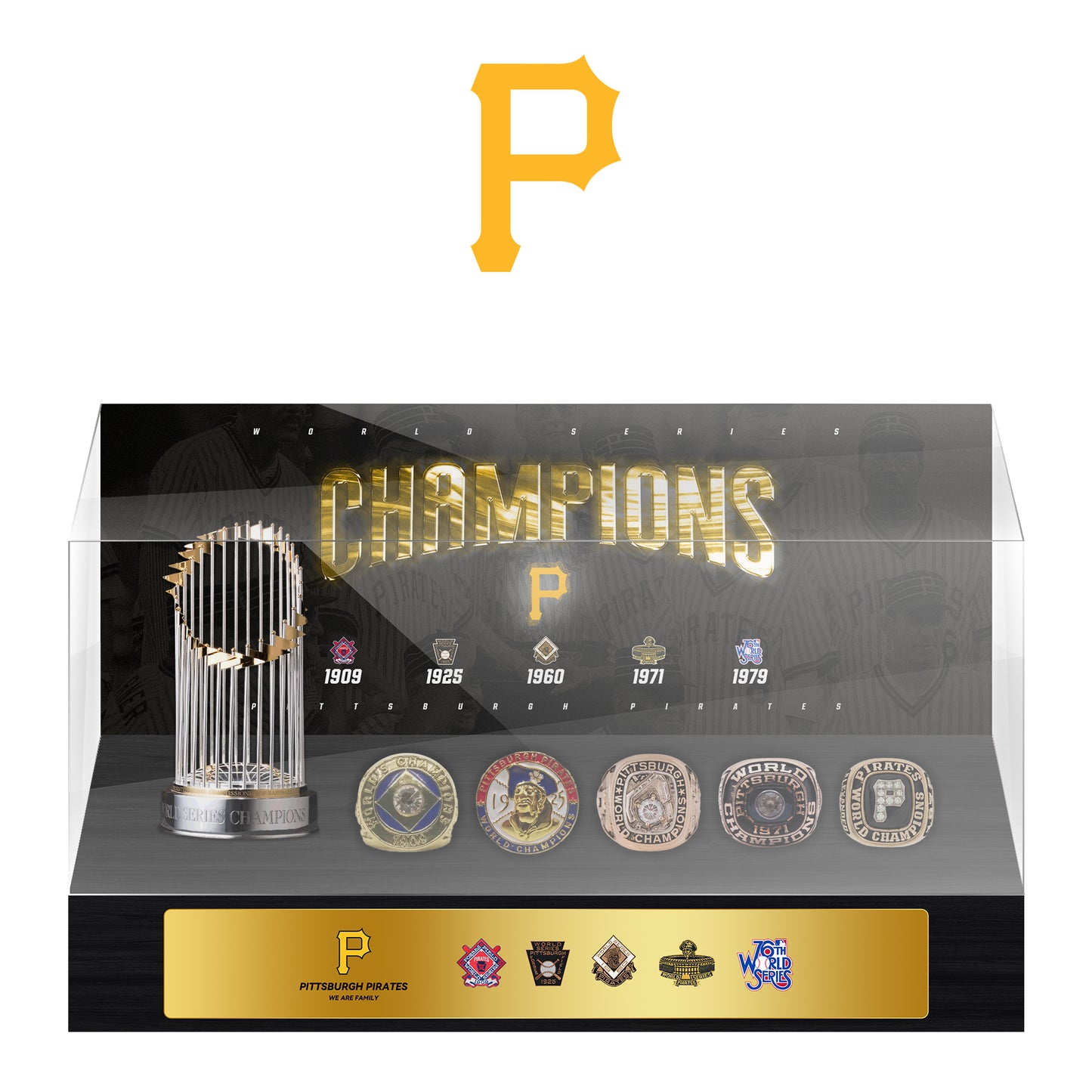 Pittsburgh Pirates MLB World Series Championship Trophy And Ring Display Case