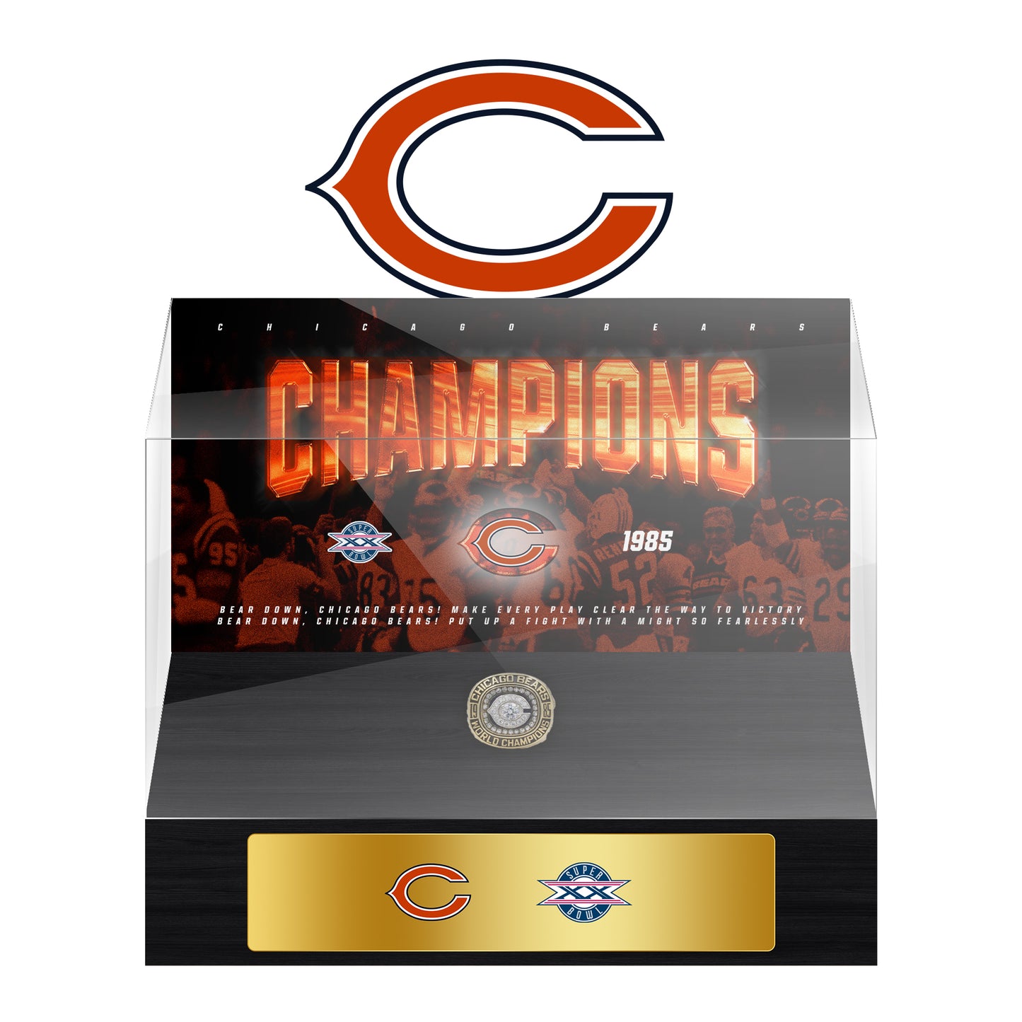 Chicago Bears Super Bowl Championship Trophy Ring Display Case