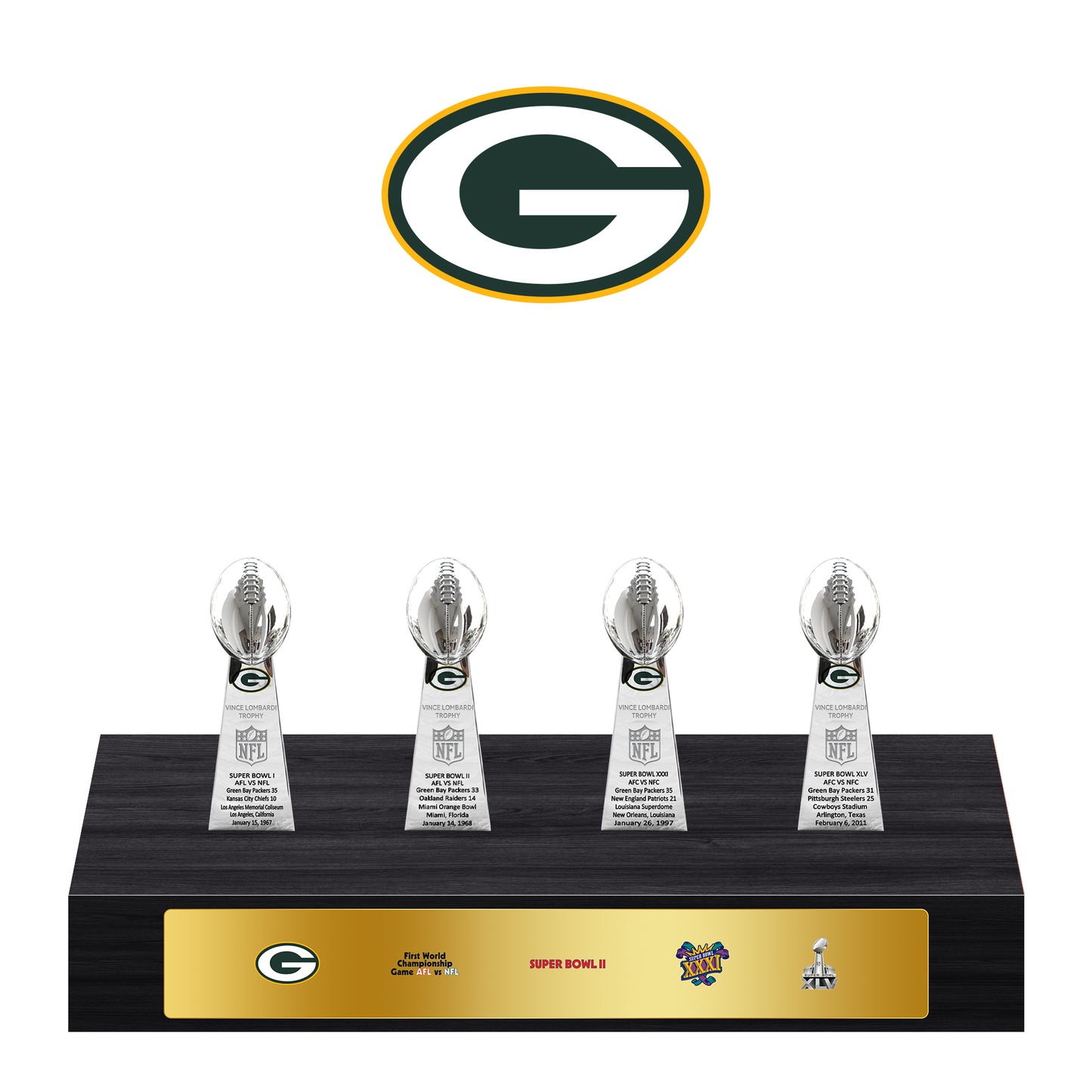 Green Bay Packers Super Bowl Championship Trophy Ring Display Case