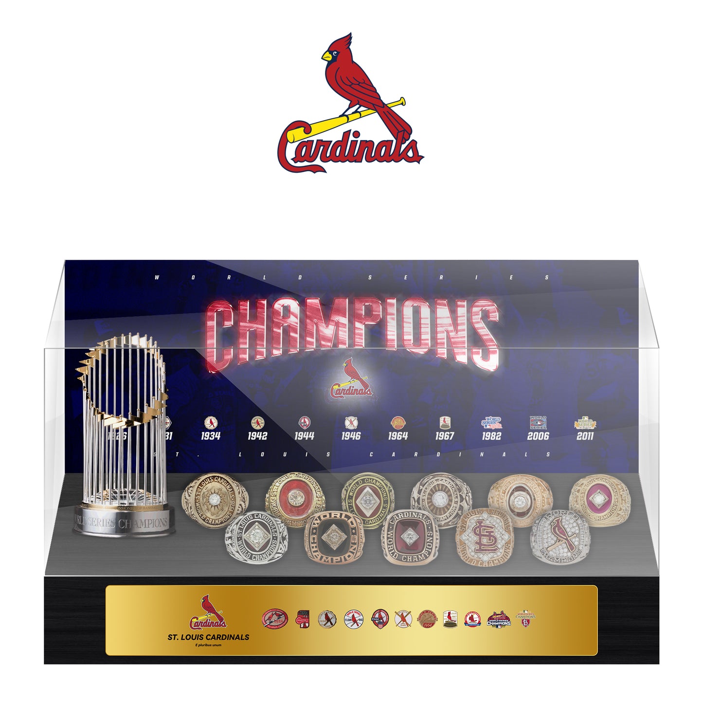 St. Louis Cardinals MLB World Series Championship Trophy And Ring Display Case