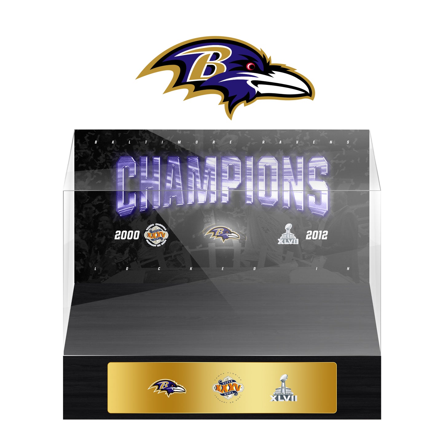 Baltimore Ravens Super Bowl Championship Trophy Ring Display Case