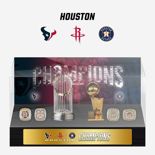 Houston Championship Trophy and Rings Display Case