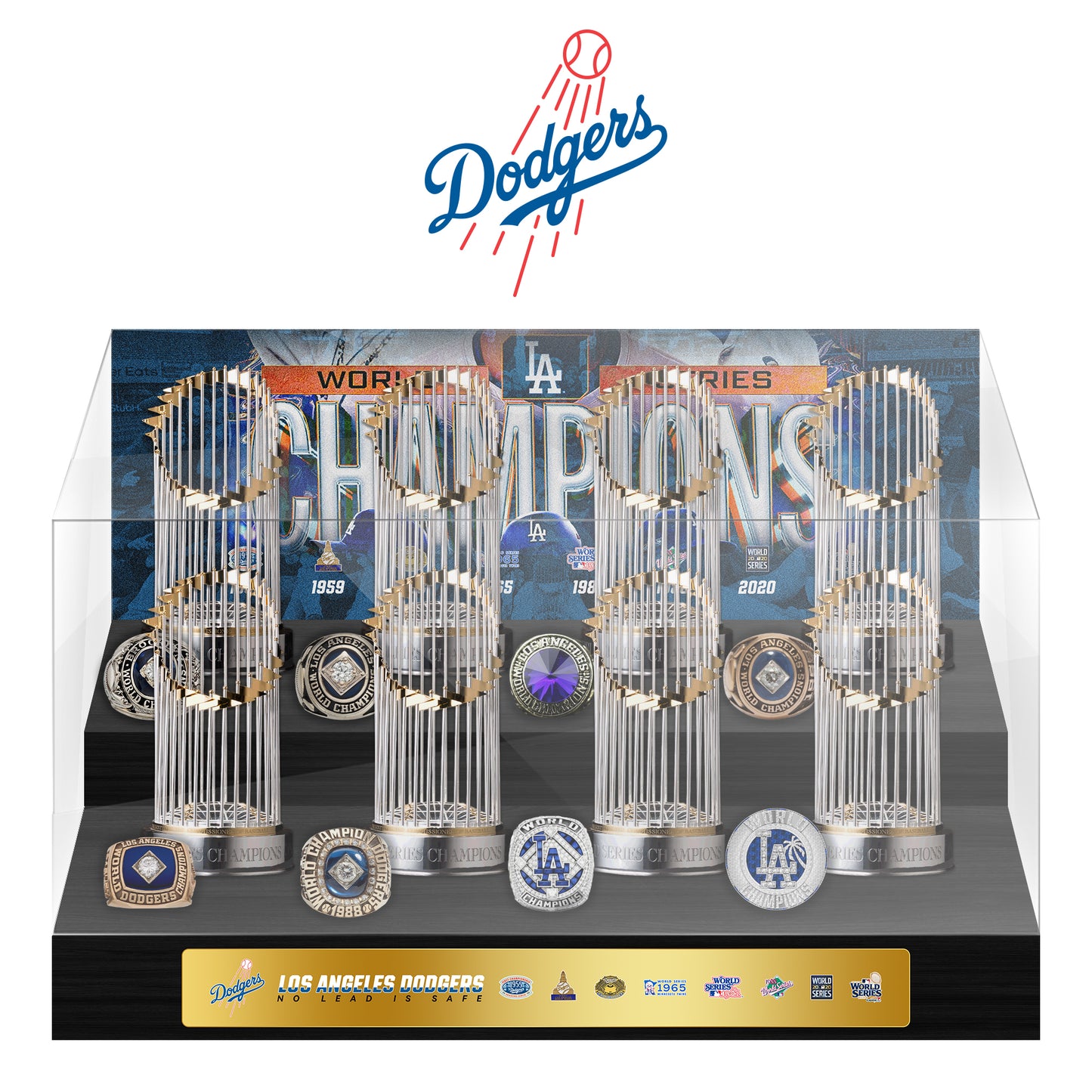 Los Angeles Dodgers MLB World Series Championship Trophy And Ring Display Case