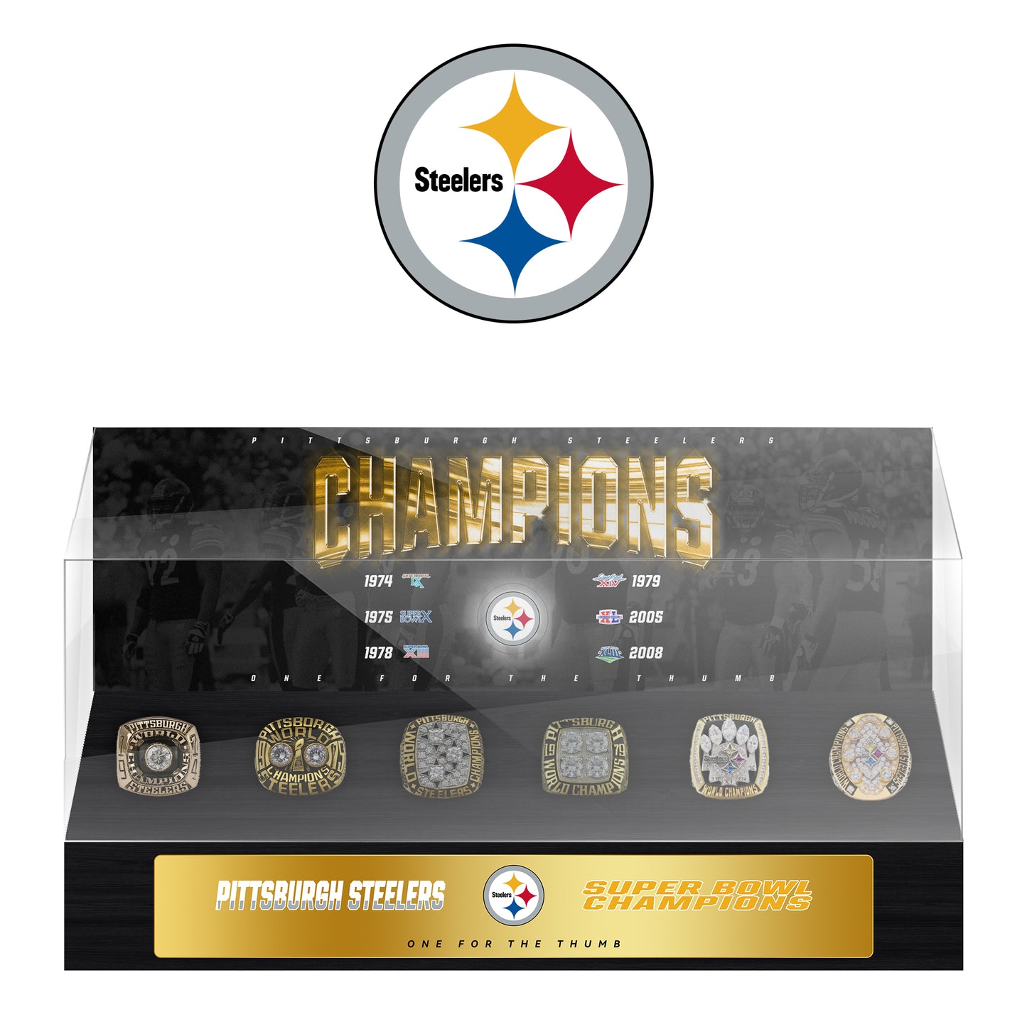 Pittsburgh Steelers Super Bowl Championship Trophy Ring Display Case