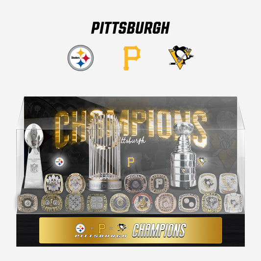 Pittsburgh Championship Trophy and Rings Display Case