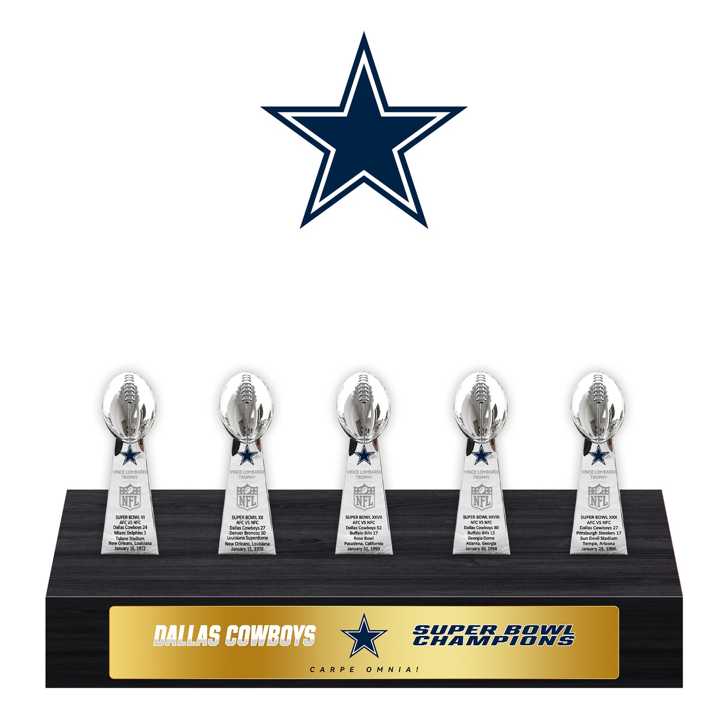 Dallas Cowboys Super Bowl Championship Trophy Ring Display Case