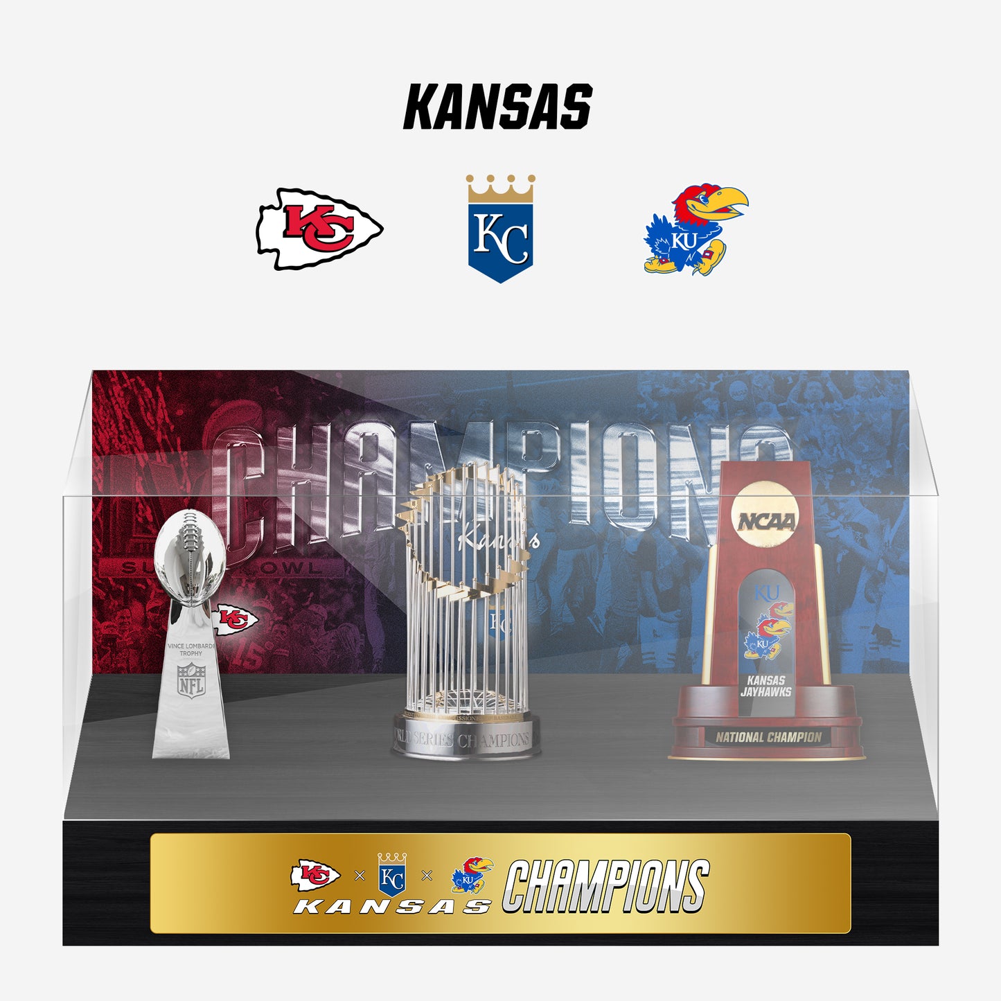 Kansas Championship Trophy and Rings Display Case