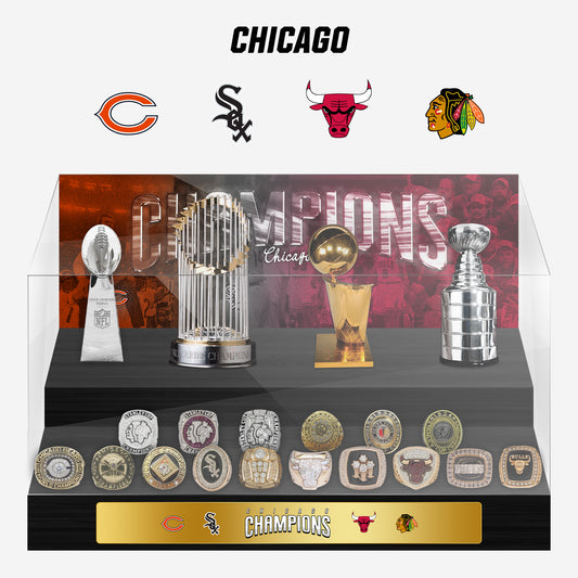 Chicago Championship Trophy and Rings Display Case