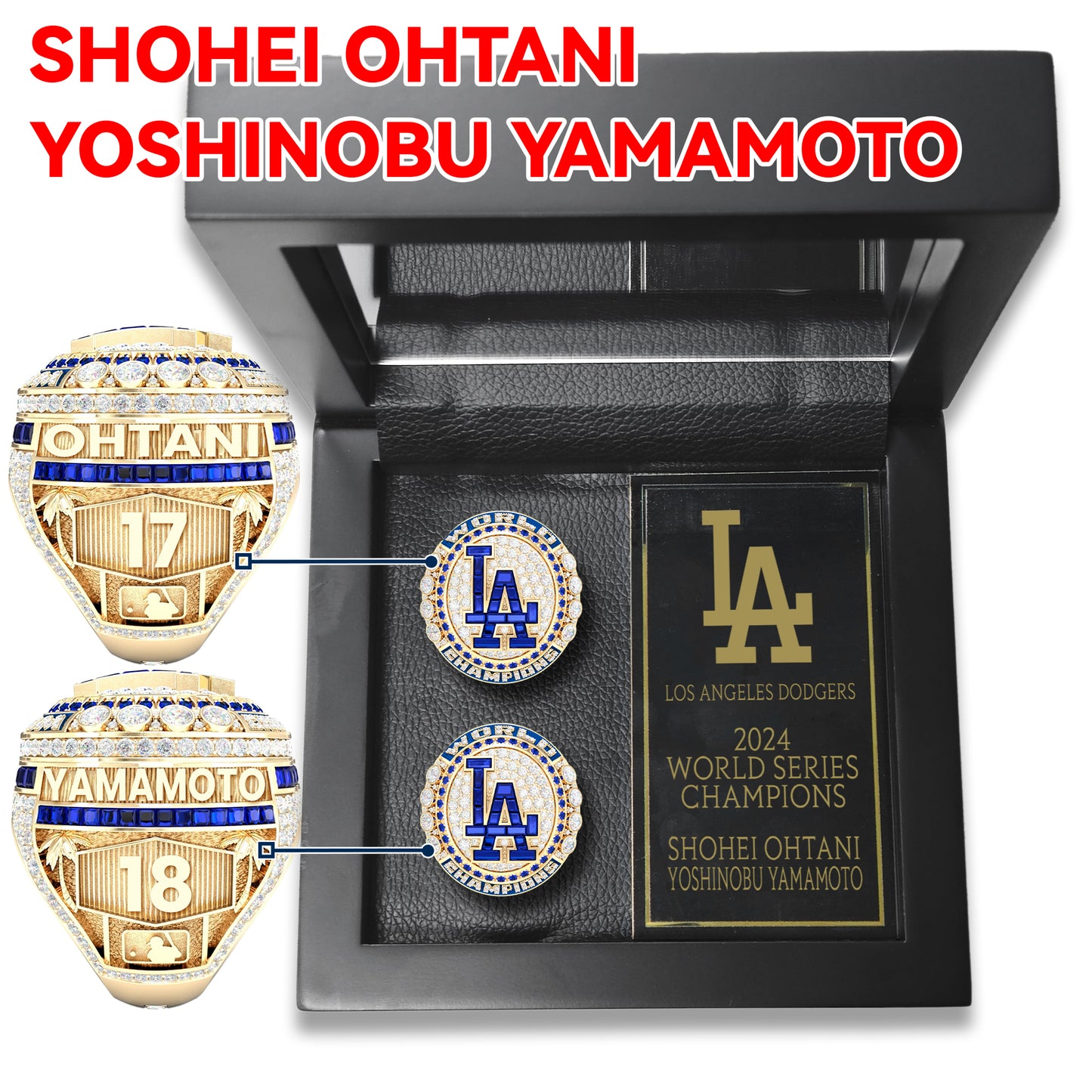 2024 Los Angeles Dodgers World Series Championship Ohtani & Yamamoto 2 Rings Box