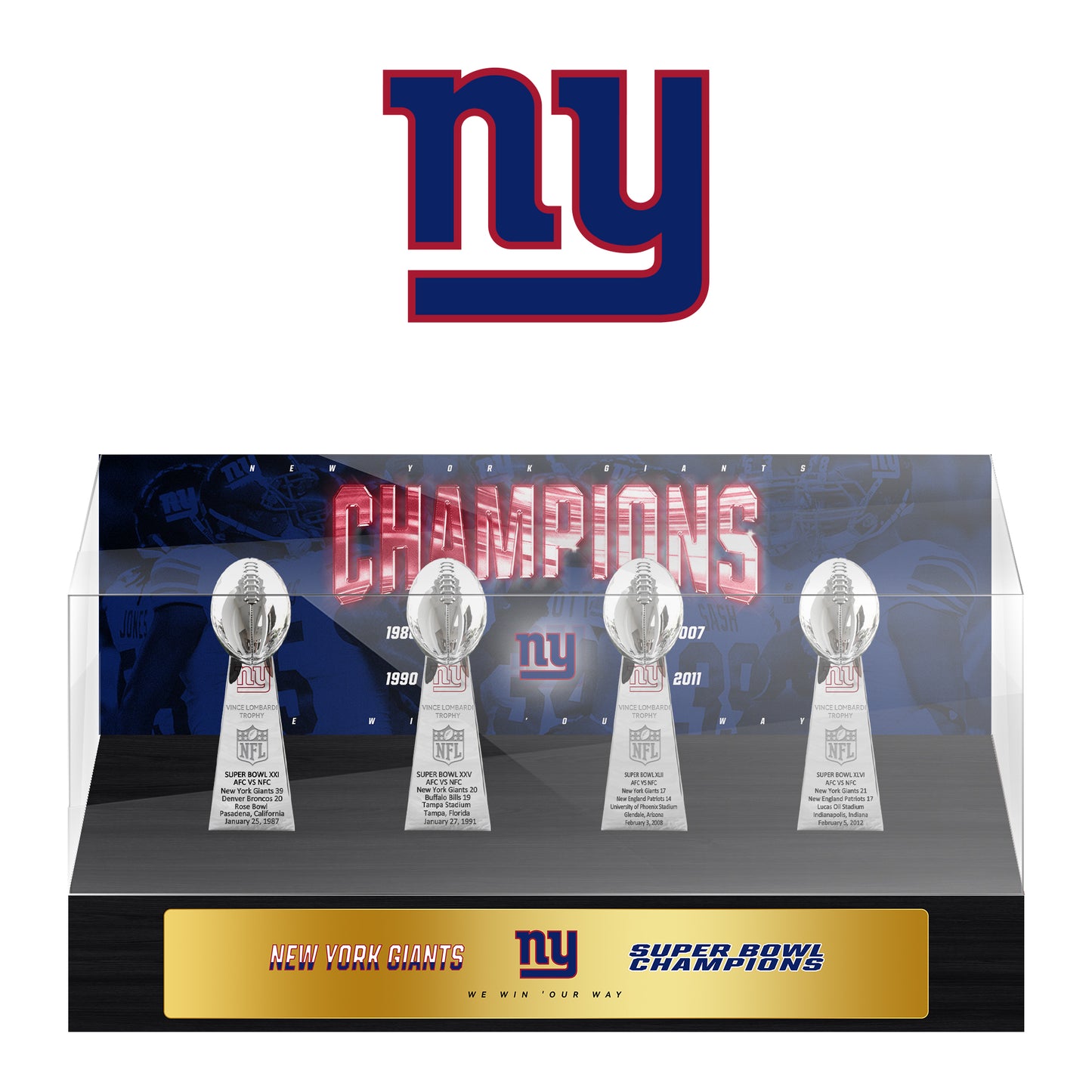 New York Giants Super Bowl Championship Trophy Ring Display Case