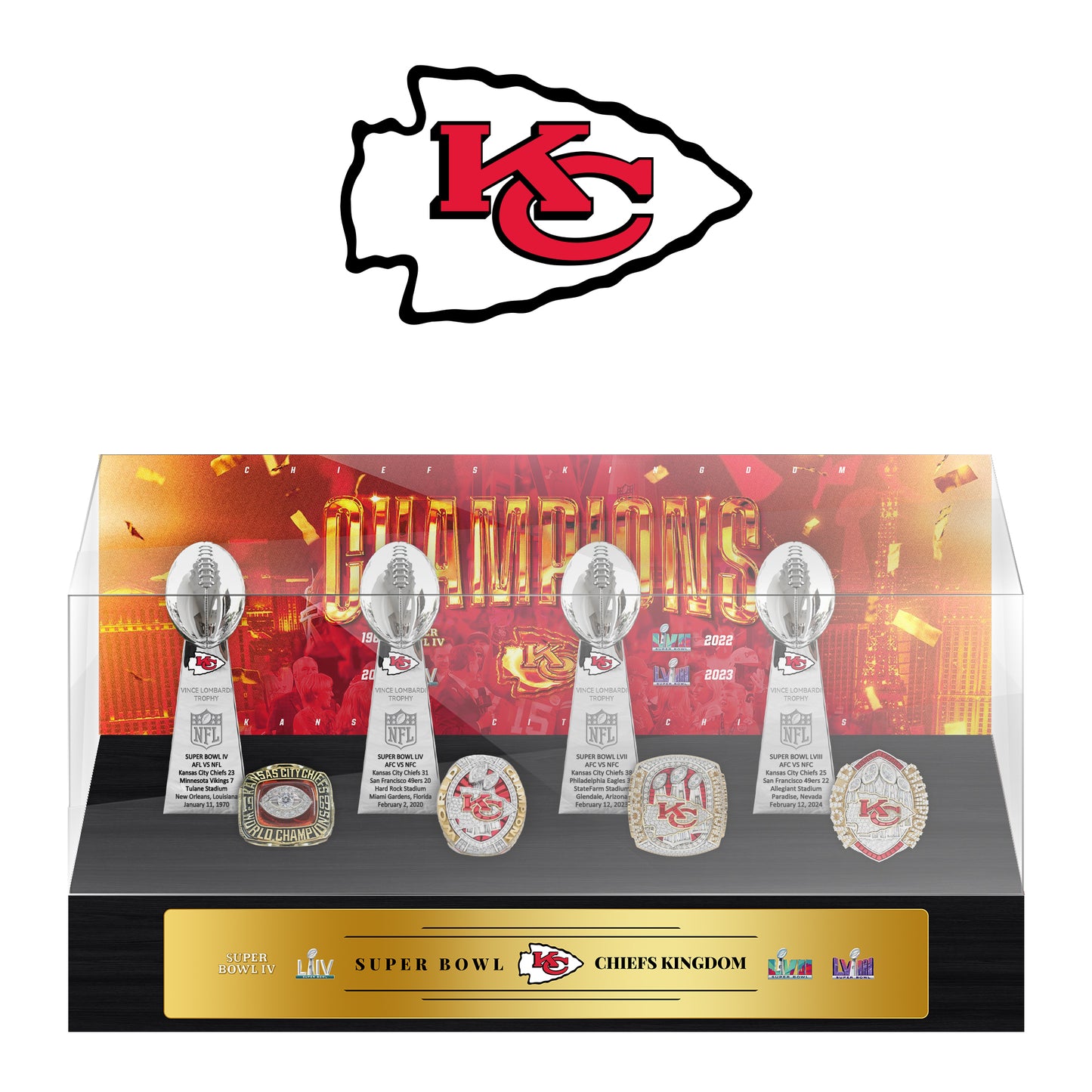 Kansas City Chiefs Super Bowl Championship Trophy Ring Display Case- Official Edition