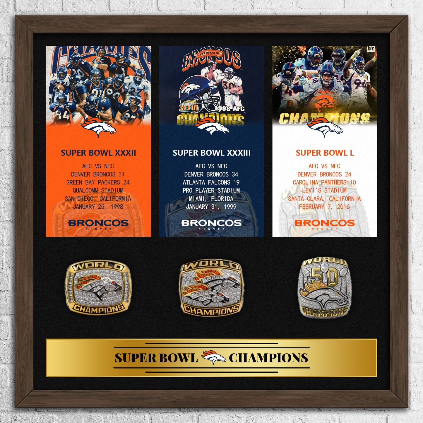 Denver Broncos NFL Super Bowl Championship Ring Pendant Frame