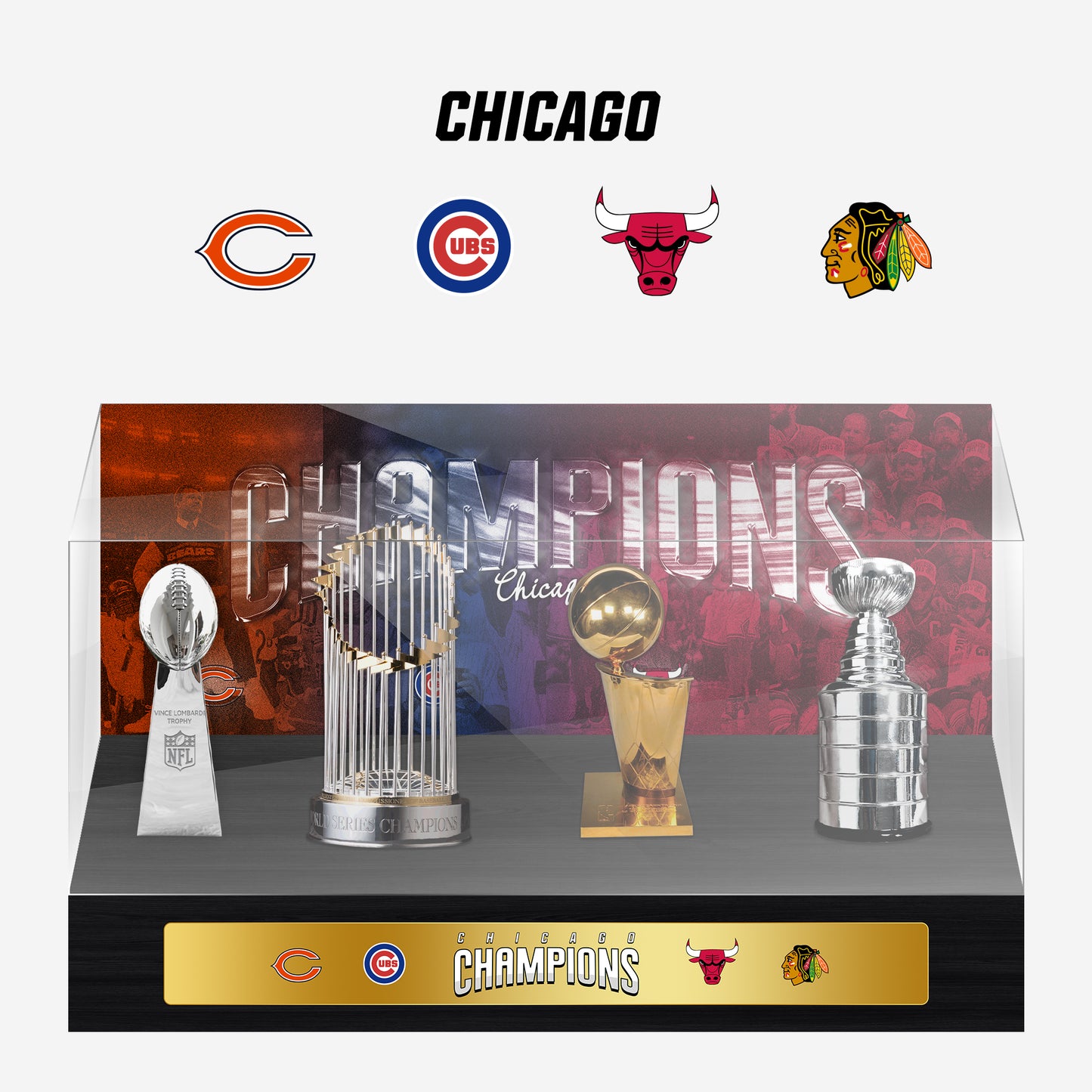 Chicago Championship Trophy and Rings Display Case