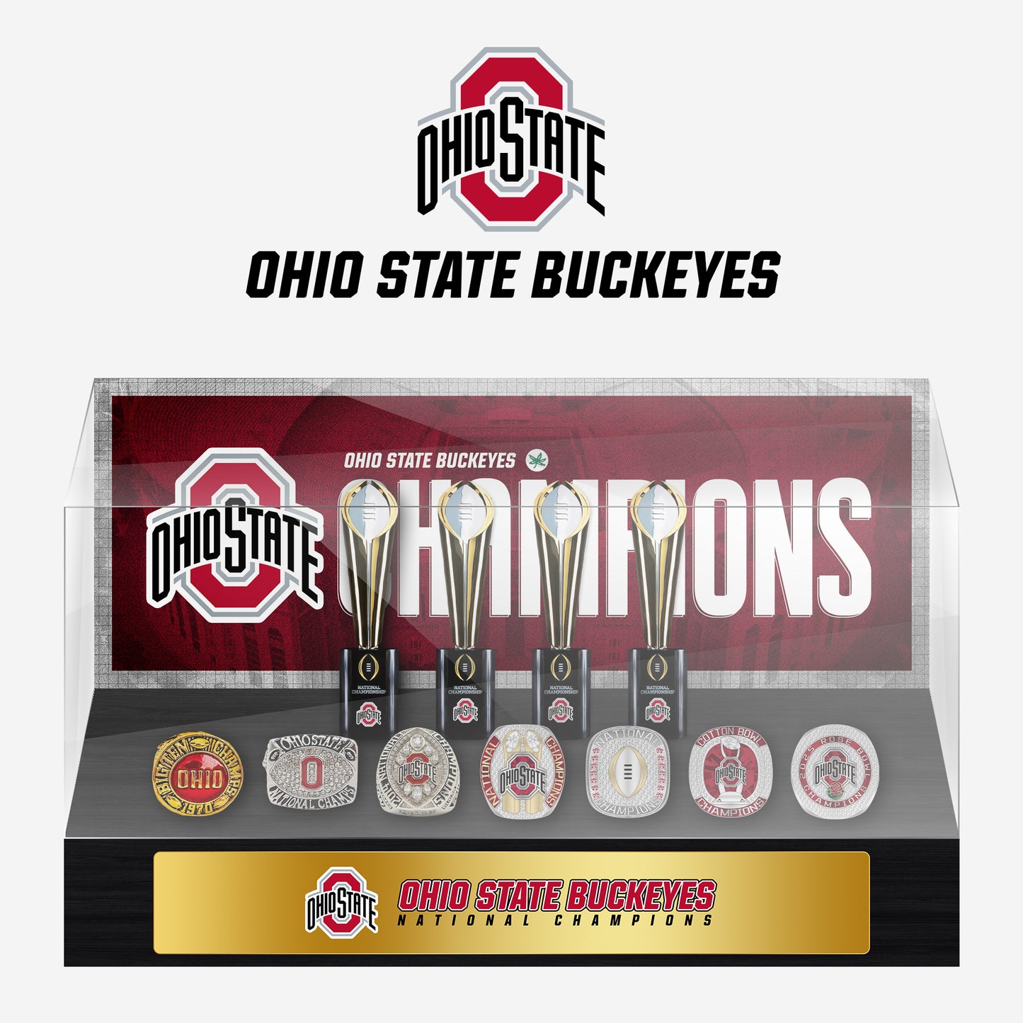 Ohio State Buckeyes College NCAA Football Championship Trophy And Ring Display Case