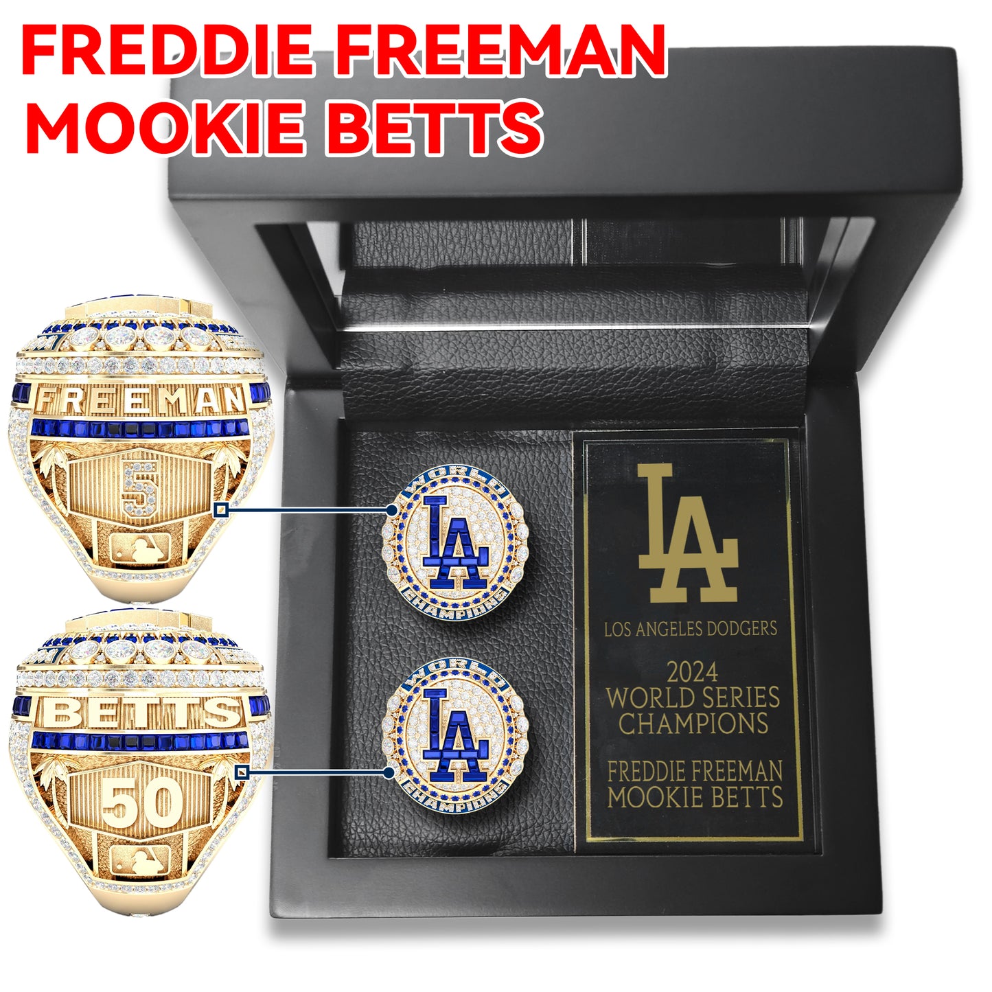 2024 Los Angeles Dodgers World Series Championship Freeman & Betts 2 Rings Box