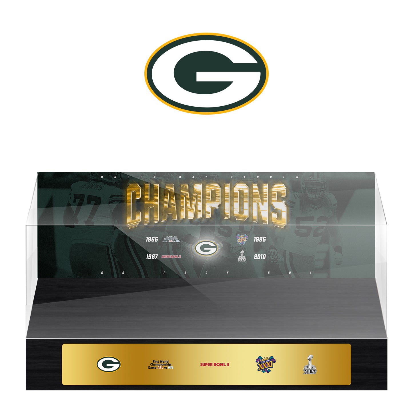 Green Bay Packers Super Bowl Championship Trophy Ring Display Case