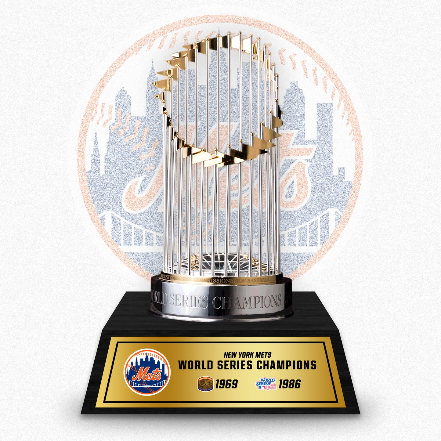 [MLB] New York Mets World Series Commissioner's Trophy 11.8"(30cm) With Wooden Base