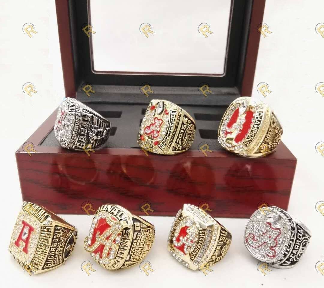 Alabama Crimson Tide College Football National Championship 7 Ring Set (1992, 2009, 2011, 2012, 2015, 2015)