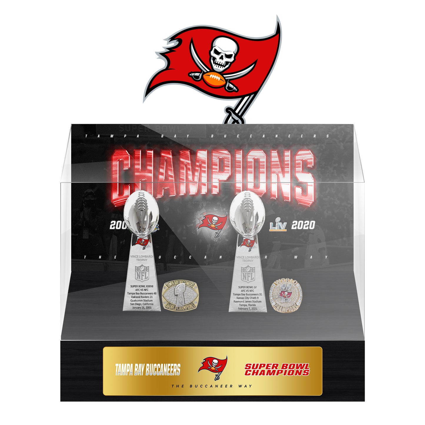 Tampa Bay Buccaneers Super Bowl Championship Trophy Ring Display Case