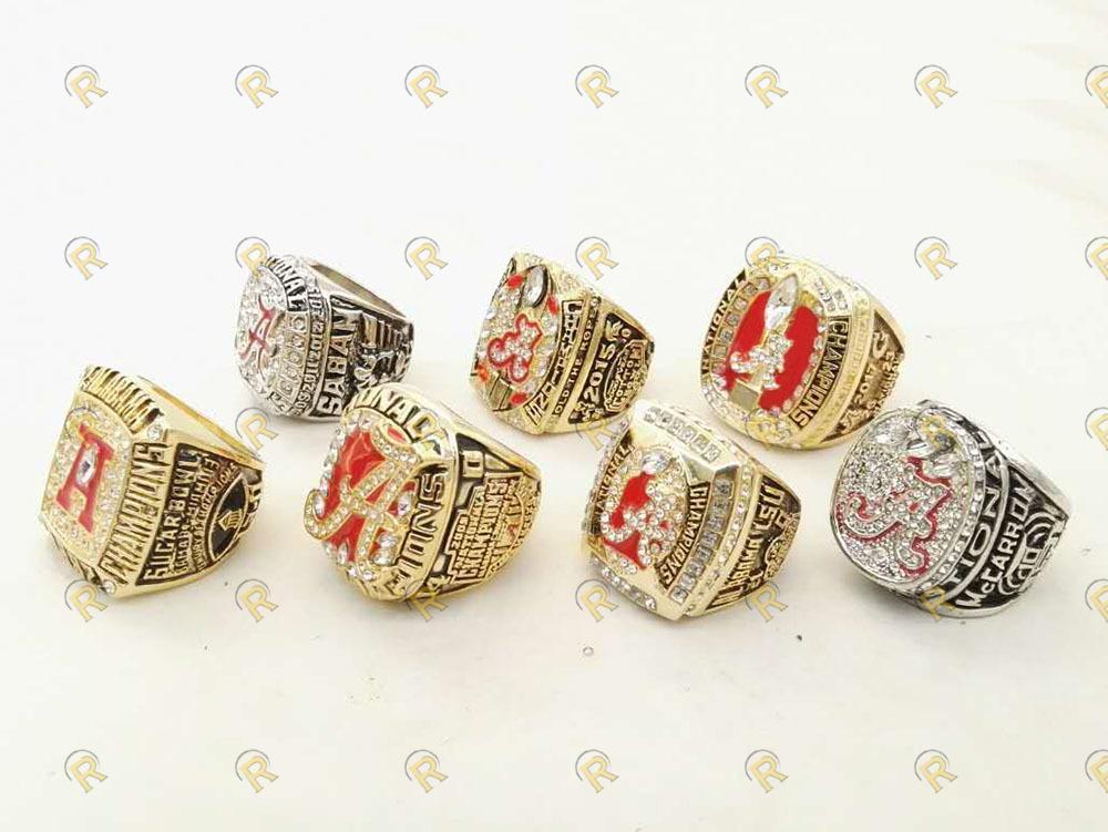 Alabama Crimson Tide College Football National Championship 7 Ring Set (1992, 2009, 2011, 2012, 2015, 2015)