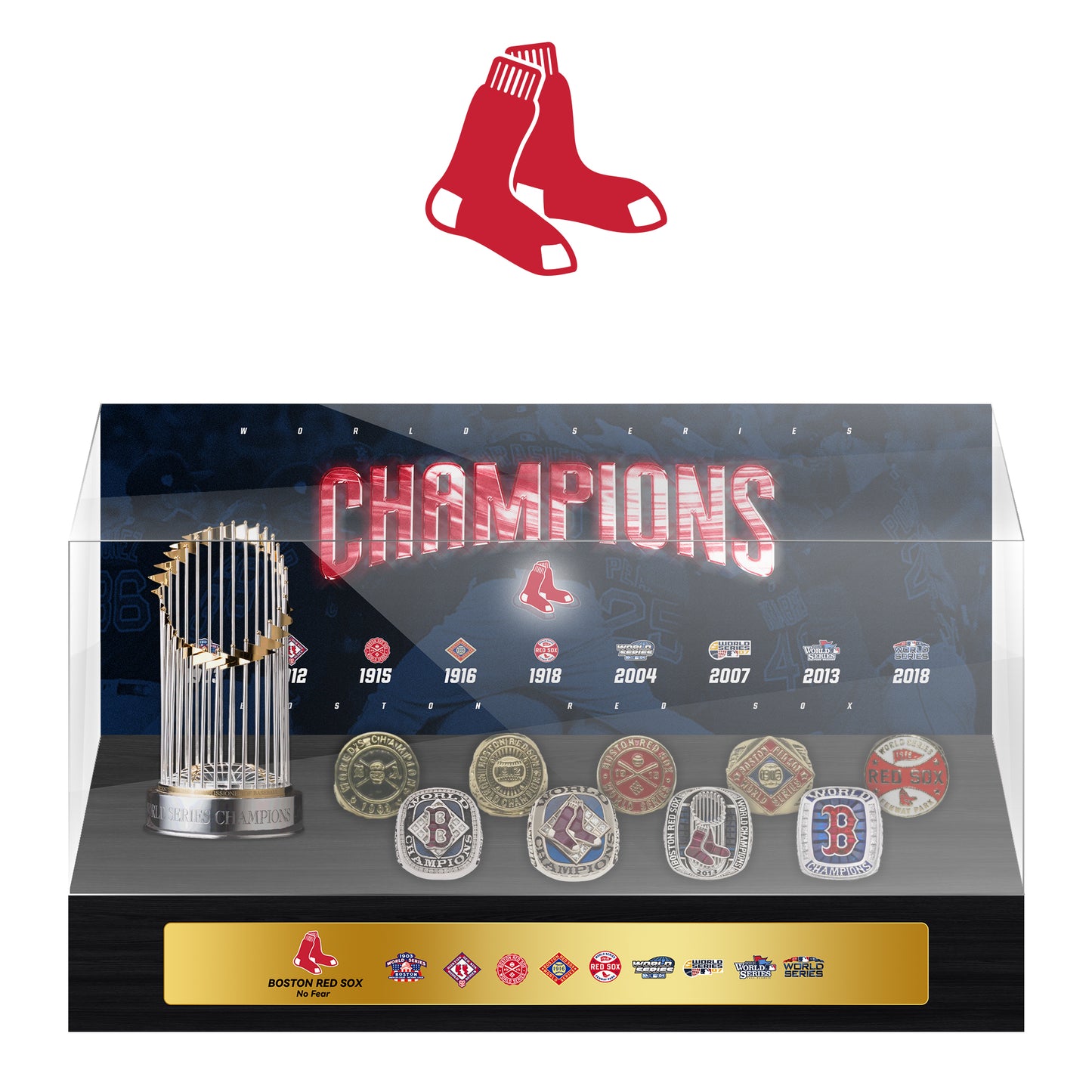 Boston Red Sox MLB World Series Championship Trophy And Ring Display Case