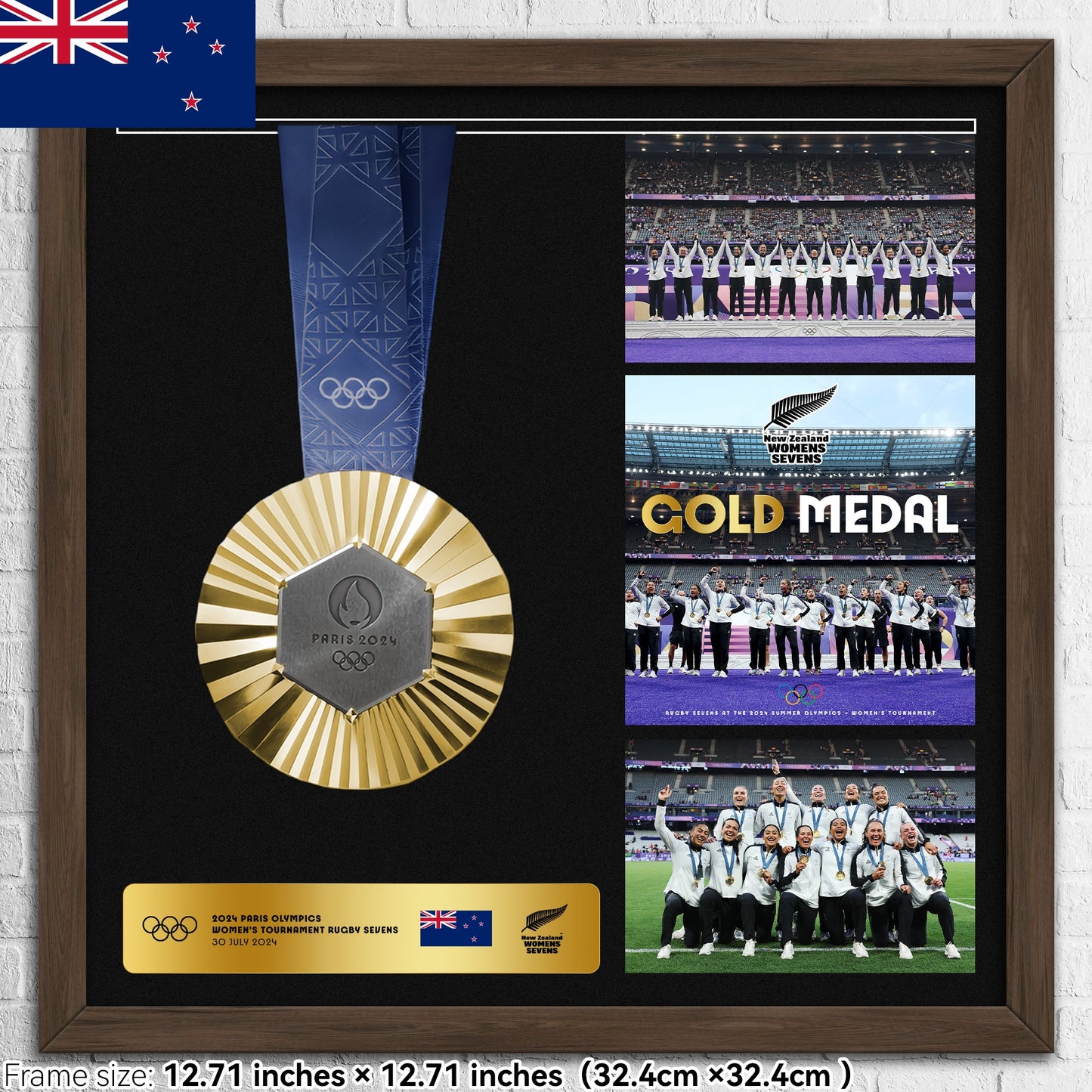 [New Zealand]2024 Olympic Gold Medal Frame -Women's Tournament Rugby Sevens