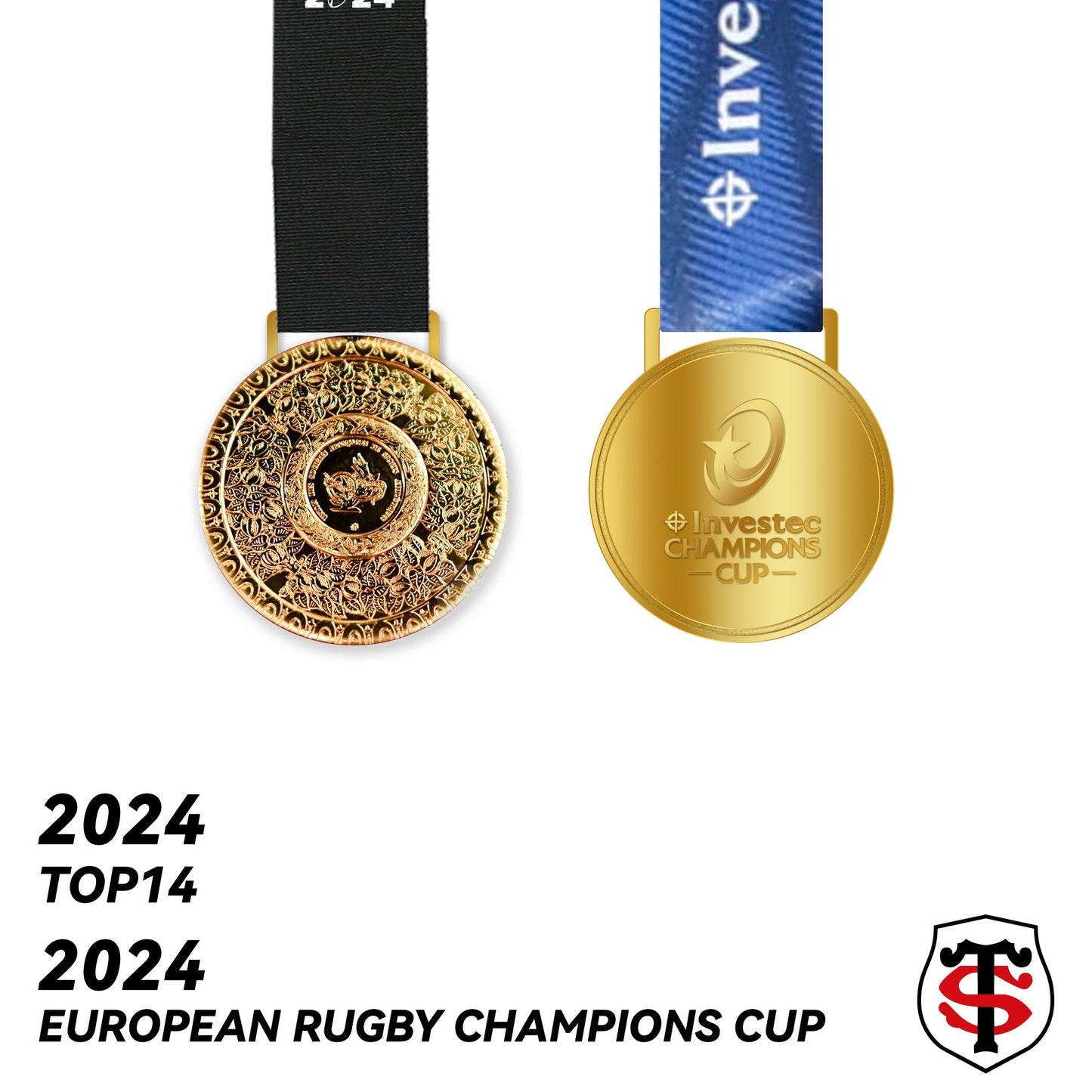 Stade Toulousain  2024  Top14  & European Rugby Champions  Medals Frame