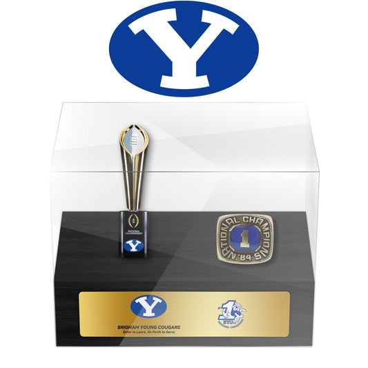 Brigham Young Cougars NCAA Football Championship Trophy And Ring Display Case